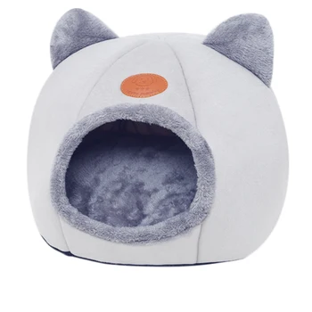 

Pet Bed Dog Cat Semi-Closed Cave Tent Warm Plush Sleeping Comfortable Nest