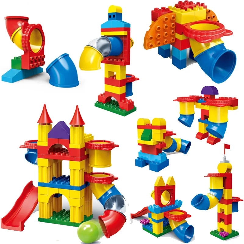 

BanBao Large Particles Plastic Educational Fight Inserted Slide Building Blocks CHILDREN'S Toy Birthday Gift Pipeline Amusement