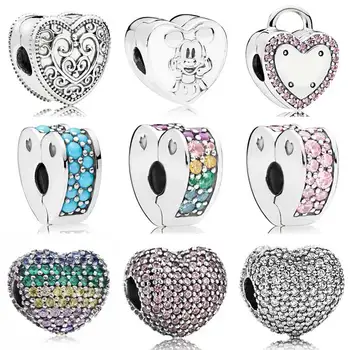 

Rainbow Arcs Of Love Open My Heart Enchanted Heart Mickey Clip Stopper Beads Fit Pandora Bracelet 925 Sterling Silver Charm