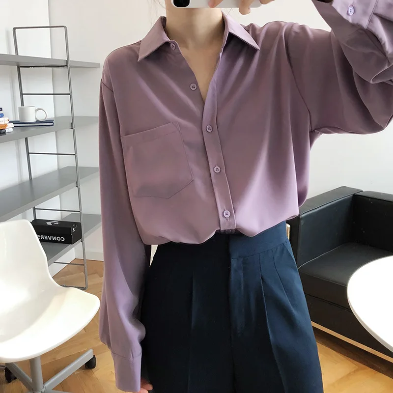 

Autum Simple Long-Sleeved Loose Shirt Women's Fall 2020 New Style womens tops and blouses korean fashion clothing solid color