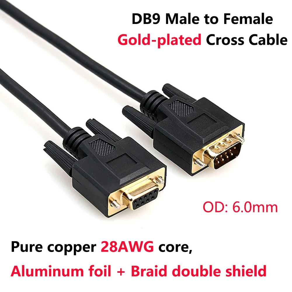 

DB9 Male to Female Gold-plated Cross Cable Pure Copper Line RS232 9 Pin Serial Connector Wire COM Core with Double Shield