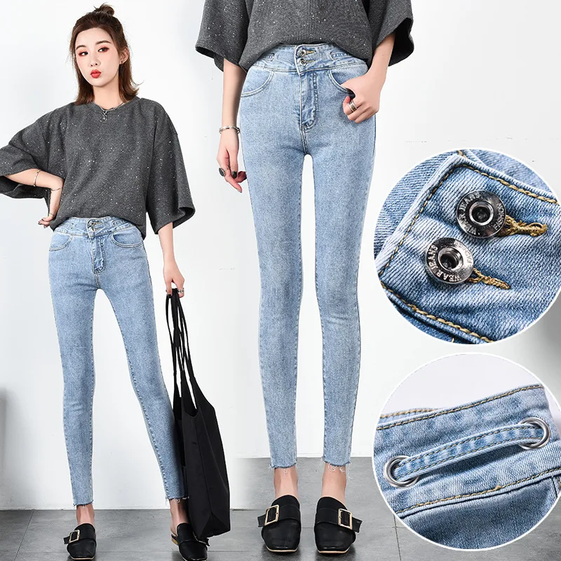 Модные джинсы с высокой талией для фотосессии, женские весенние новые стильные синие обтягивающие Брюки-Капри в Корейском стиле
