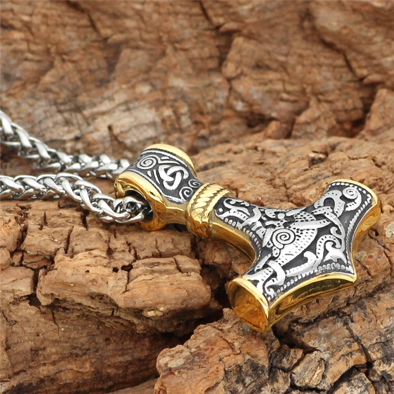 Панк из нержавеющей стали амулет викингов кулон шнур Odin's Gold Thor's Hammer цепи ожерелья для мужчин этнические ювелирные изделия Прямая поставка