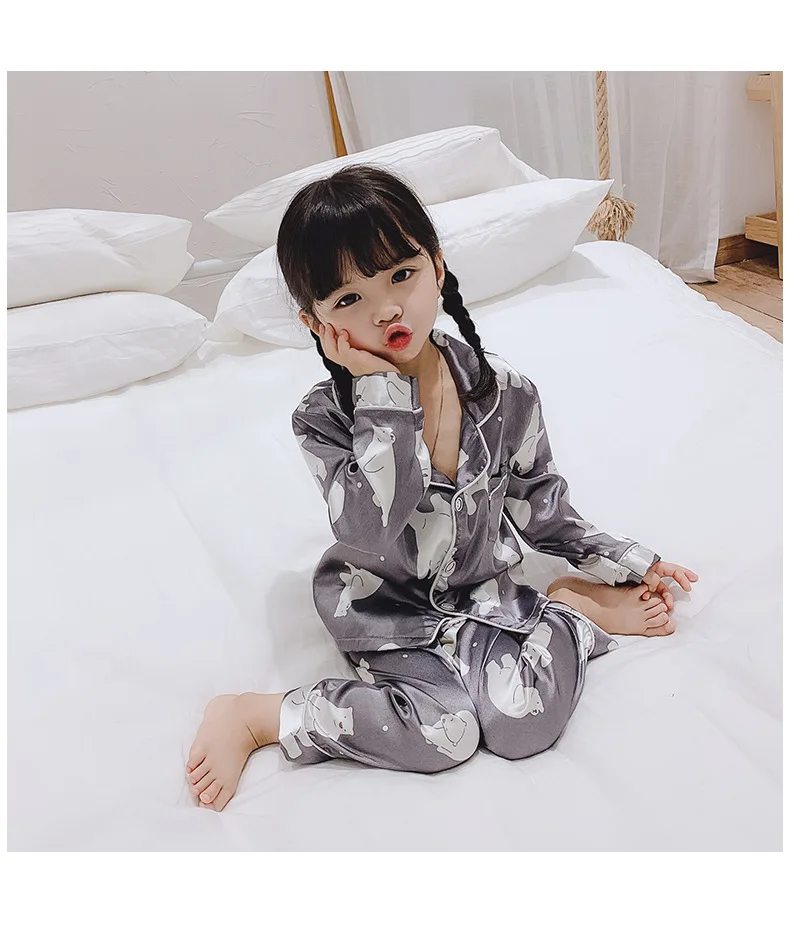 Girls Pajamas Autumn Winter Long Sleeve Children's Sleepwear Set Silk Pajamas Suit Boys Pyjamas Sets for Kids Tracksuit