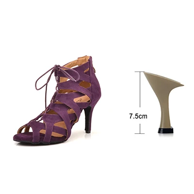 Ladingwu/Женская обувь для танцев; обувь для сальсы, латинских танцев; женская Обувь для бальных танцев; фиолетовые замшевые танцевальные сапоги; Модный дизайн - Цвет: Black 7.5cm
