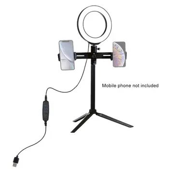 

360-Degree Rotating Third Gear Color Changing 6-Inch Ring Fill Light ABS Aluminum Alloy Double Phone Holder