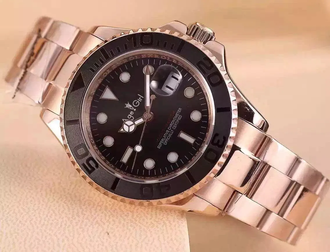 

Luxury Brand New Rose Gold Silver Ceramic Bezel Men Watch Sapphire Automatic Mechanical Black Rubber Steel Bracelet Watches AAA+