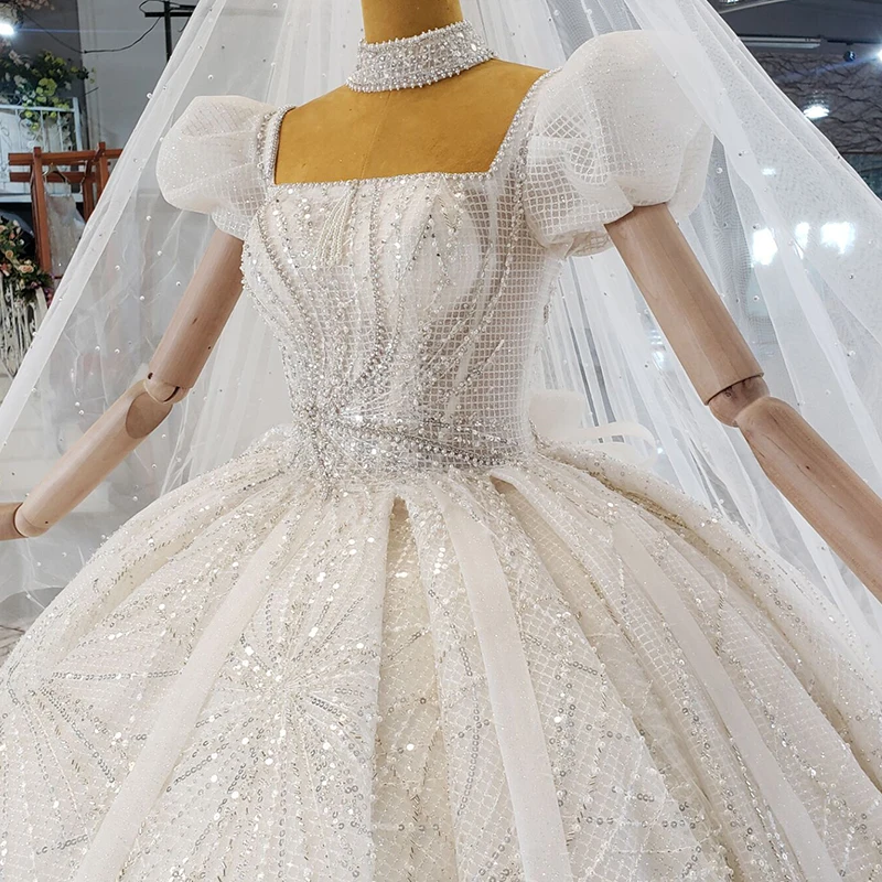HTL2229 princess wedding dress new wedding dress with glitters vestidos de mallas de puntillas talla grande de mangas largas 5