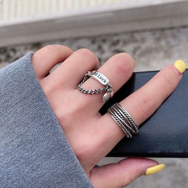 Butterfly Hip Hop Rings Multi-layer Adjustable Chain Two Open Finger Rings Alloy man Rotate Rings for Women Party Gift