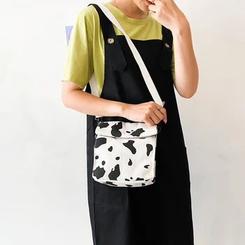 

Fashion Cow Milk Printed Crossbody Bag Women Canvas Shoulder Sling Pouch