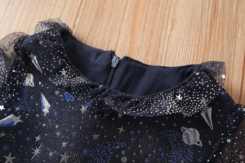 

Children Autumn Dress Gradient Blue Star Mesh Skirt Girls Baby Immortal Western Style Princess Long Sleeve Skirt