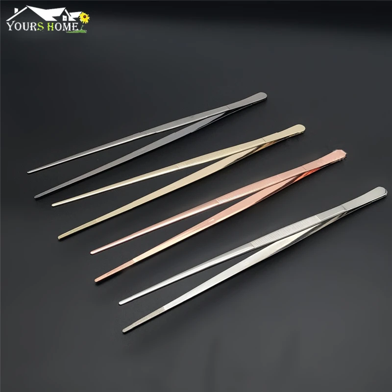 30cm Silver/Copper/Gold/Black Stainless Steel Kitchen & Bar Tweezer Food Tongs Kitchen Cooking Medical Tweezers 3 pcs tongs for cooking stainless steel kitchen tongs cooking tongs long cooking tweezers metal tongs grill tongs kitchen tweeze