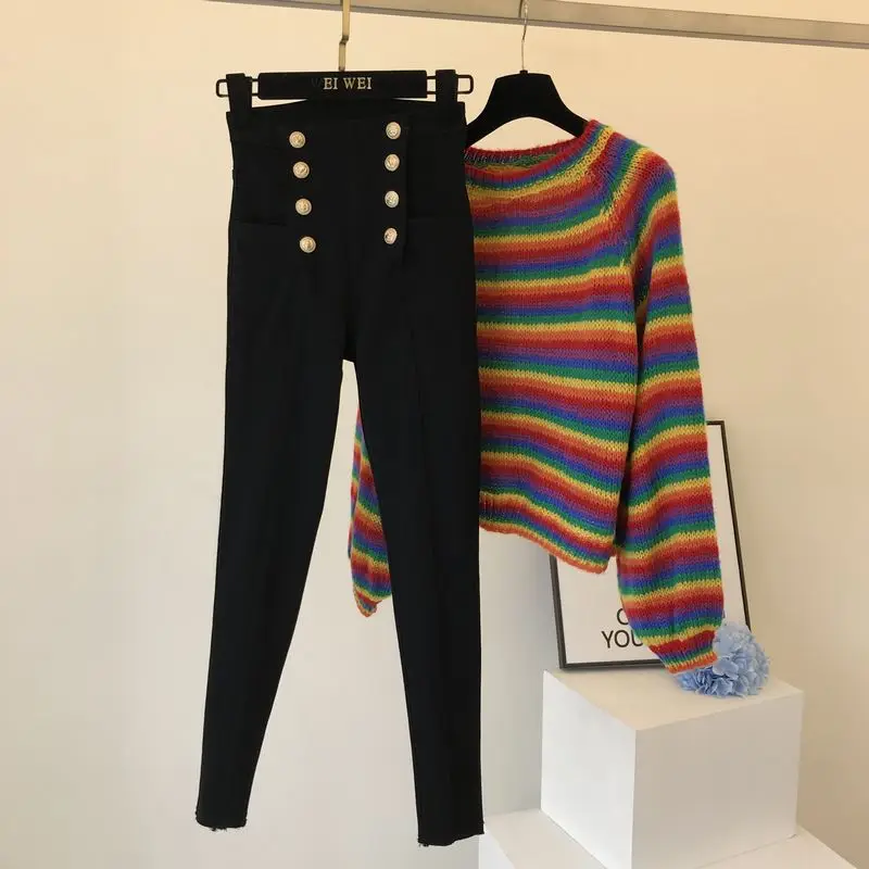 Black Jeans Women Autumn Winter Double-breasted Gold Buckle Pants Zipper High Waist Stretch Denim Pants Skinny Trousers Mujer