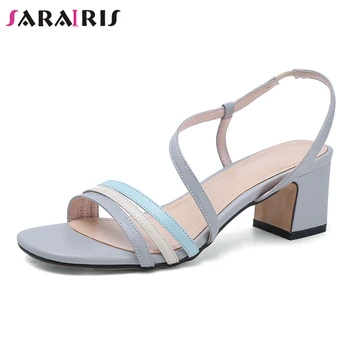 

SaraIris Fashion Female Square Toe Candy Color High Heel Sandals Back Stap Elastic Casual Sandals Women Summer Shoes Woman
