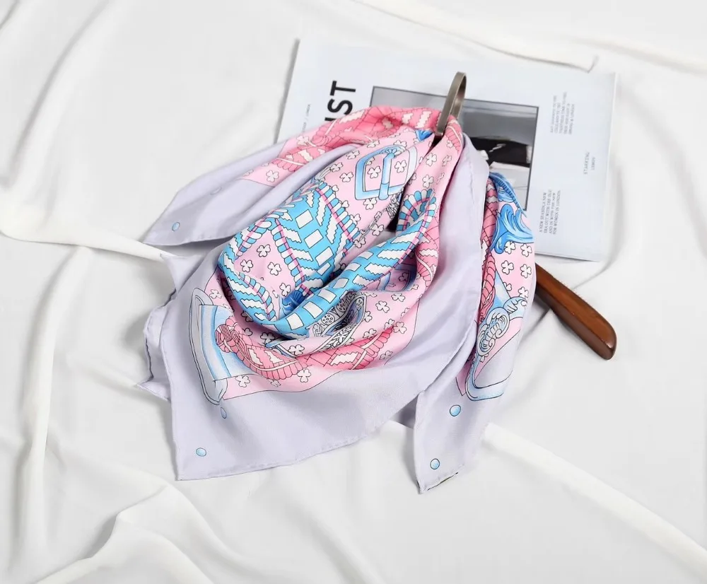 new arrival fashion elegant brand chain pattern silk scarf 90*90 cm square shawl twill wrap for women free shipping