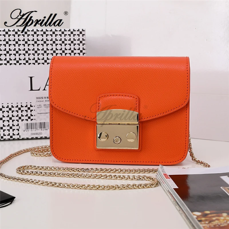 Aprilla 17 см маленькая сумка из натуральной кожи с клапаном, дизайнерские брендовые сумки, женская сумка на плечо с цепочкой, сумки через плечо 201 - Цвет: Оранжевый