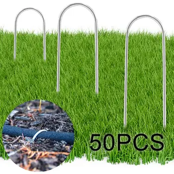 

50pcs Heavy Duty U Shape Gauge Galvanized Steel Garden Stakes Staple Securing Pegs For Securing Weed Fabric Landscape Fabric Net