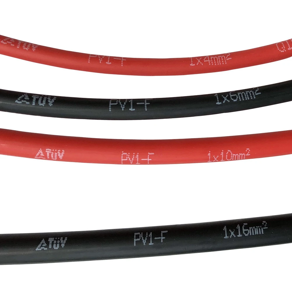 태양 전지 패널 익스텐션 케이블, 주석 도금 구리선, 블랙 및 레드 XLPE 재킷, PV 패널, 1M-30M, 6/4/2.5/1 mm², 10/12/14/16 AWG