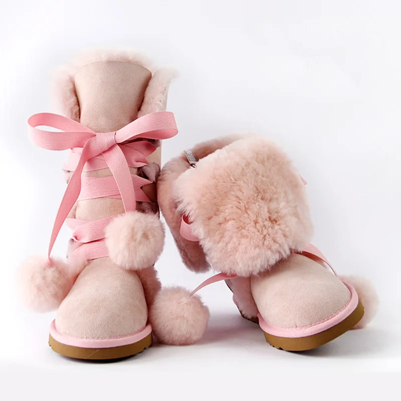 Pink Лидер продаж; женские ботинки; Коллекция года; высокие зимние сапоги из натуральной овечьей кожи; теплые зимние сапоги на натуральном меху; Модные женские высокие сапоги; обувь - Цвет: Pink