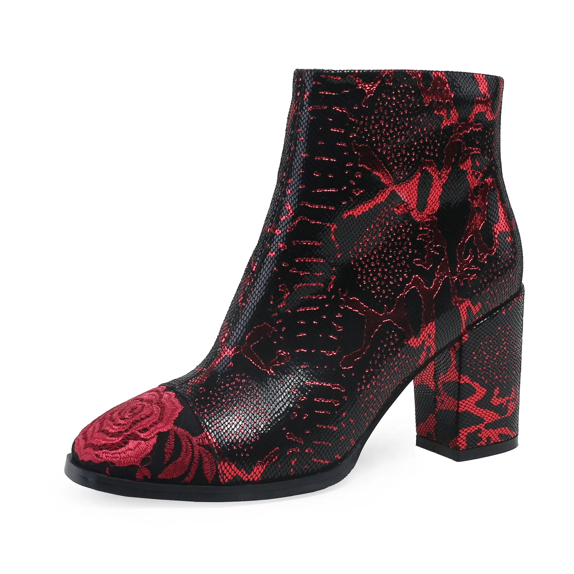 

MFYB Women's boots 2019 winter new fashion square head high-heeled embroidery fashion low boots large size 34-43