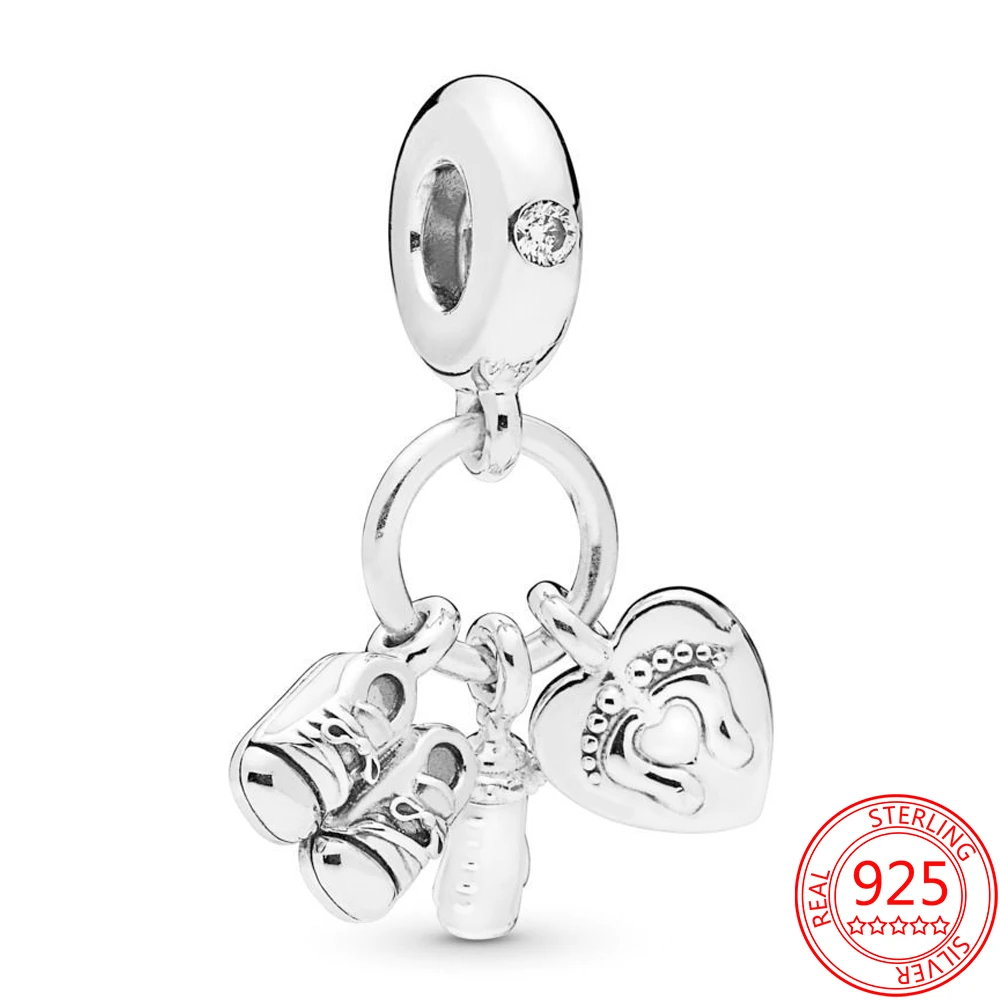 Real 925 Sterling Silver Baby Bottle and Shoe Charms Fit Original Pandora Bracelets Exquisite Gifts|Charms| - AliExpress