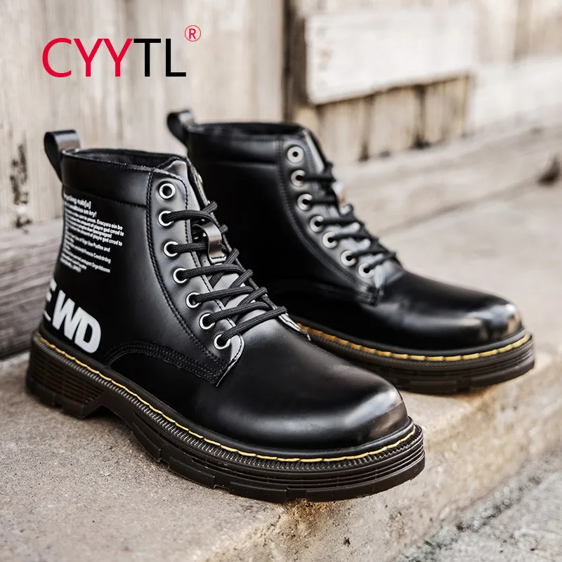 

CYYTL 7 Eyes Letters Printed Genuine Leather Men Boots Winter Comfortable Keep Warm Non-slip Outdoor Casual Business Botines