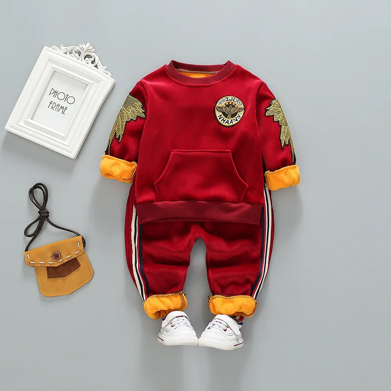 

2019 Male Baby Set Autumn And Winter Brushed And Thick Casual Sports Clothing Two-Piece Set Pullover Hoody Fashion