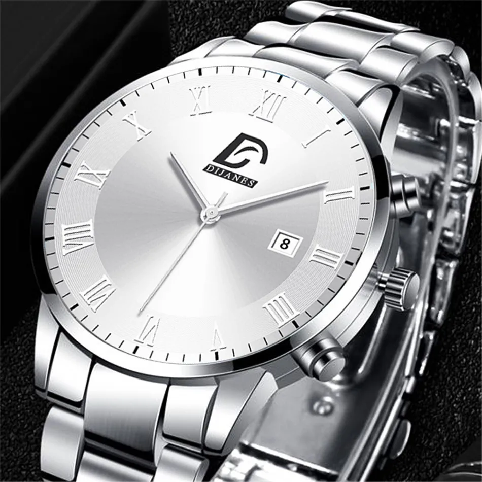 reloj hombre Fashion Mens Stainless Steel Watches Luxury Calendar Quartz Wrist Watch Men Business Casual Watch relogio masculino