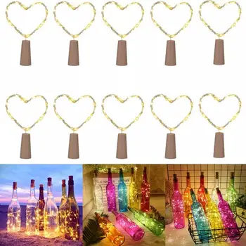 

10pcs LED Lighting Strings Cork Shaped Bottle Stopper Lamps Glass Wine Silver Copper String Lighting Christmas Lights Decoration