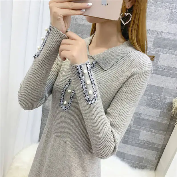 Blusas De Inverno Feminina, 9468, настоящая фотография, новое корейское эластичное трикотажное платье с квадратным воротником, 54-2 этаж, ряд 6-7, средняя полка