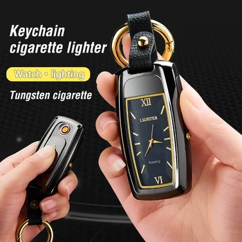 

Multi Functional USB Electric Cigarette Plasma Arc Lighter Key Chain LED Flashlight Watch Electronic Lighters Gadgets for Men