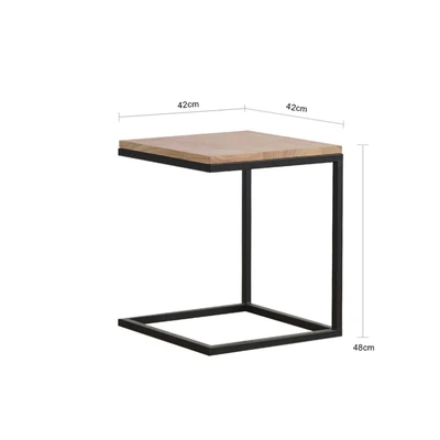 Маленький столик в скандинавском стиле из кованого железа, квадратный столик для гостиной, столик из твердой древесины, журнальный столик - Color: nature color