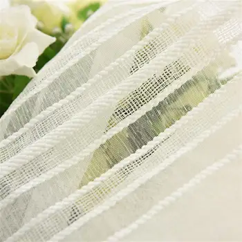 

White Stripe Plain Window Screen Sheer Drapes American Country Curtain For Living Room Curtain Tulle Fabric Finished wp277#5