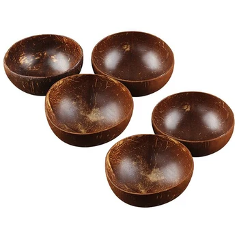 

5 Pieces of Coconut Bowl Soup Salad Noodles Rice Bowl Wooden Fruit Bowl Handicraft Ornaments
