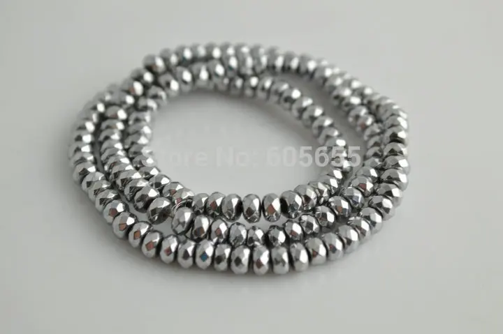 

3x4mm Rhodium Silver Color Plated Natural Faceted Hematite Rondelle Button Neckalce Spacer Beads 10 strands per lot
