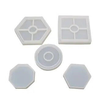 

5 Pcs/set Crystal Epoxy Mold DIY Crafts Hexagon Square Cup Mat Making