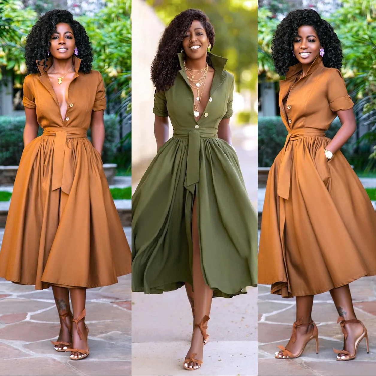 African Solid Color Dress Large Size Women