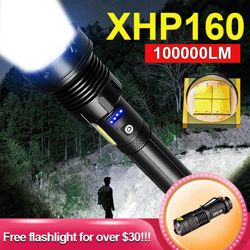 Lampe Torche LED Garberiel XHP160 Super Lumineuse, Rechargeable, étanche, Zoom
