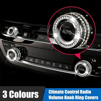 

3Pcs Diamond Air Conditioner Climate Control Radio Volume Knob Ring Covers For BMW 1 2 3 3 GT 4 Series