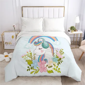 

Unicorn Cartoon Duvet Cover with Zipper Comforter/Quilt/Blanket Case 140x200 180x2103D Bedding For Kids Child Baby Girls Boys