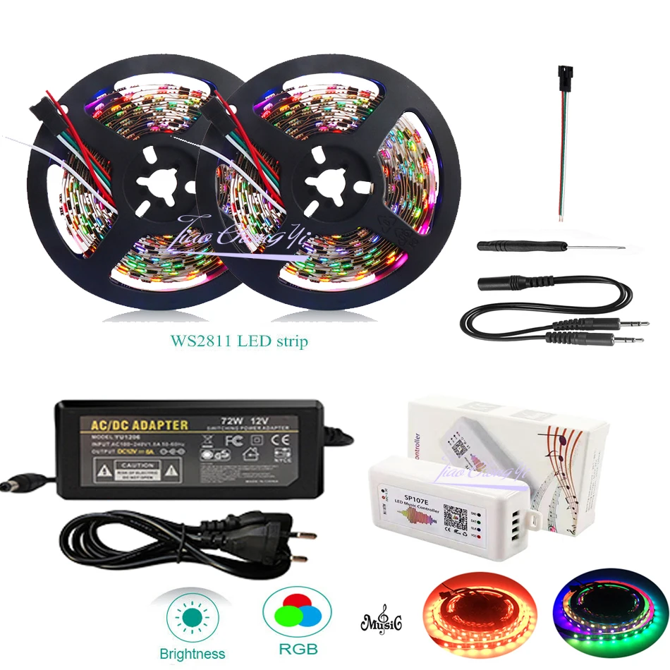 WS2811 30 светодиодов/м 5050 RGB полноцветная светодиодная полоса освещения + SP107E музыка Смартфон APP контролируемый