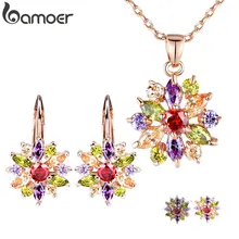 Bamoer роскошные 18 К позолоченные цветочные украшения устанавливает для женщин свадьбы с AAA кубический циркон