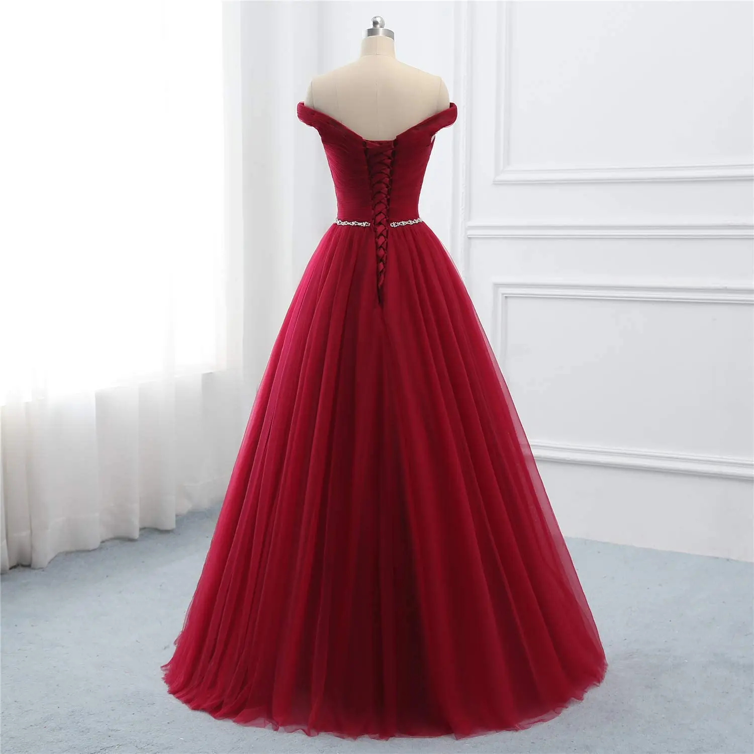 Prom dress Formal Evening Quinceanera dress Boat Neck A-line Tulle Beading Sashes Ball Gown Pleat