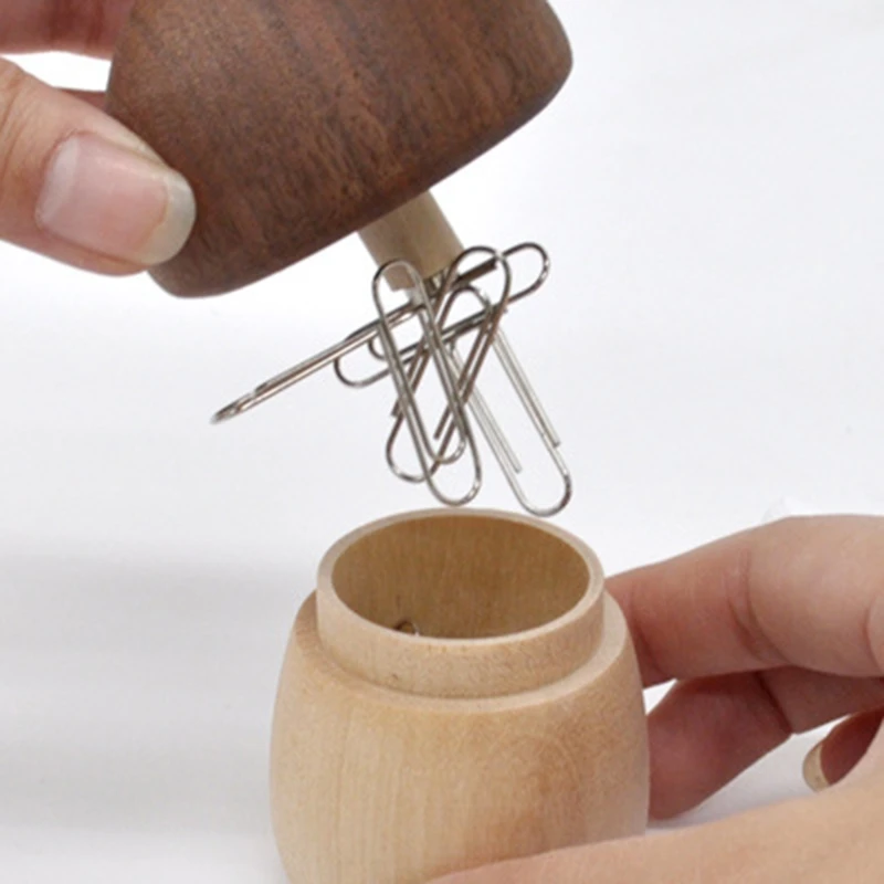 Wooden Magnetic Paper Clip Dispenser Pushpin Storage Case Thumbtack Dispenser Metal Pin Organizer Holder Box Paper Clip