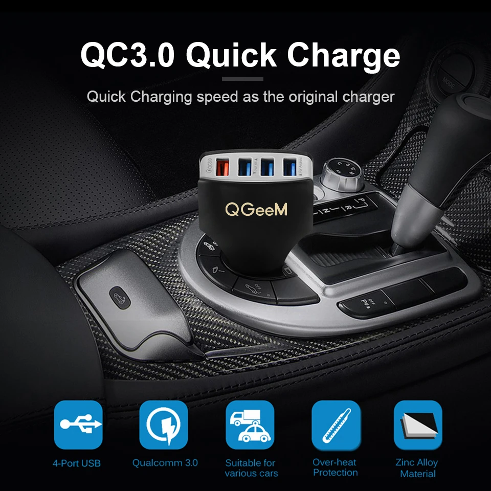 QGEEM быстрое 4 USB Автомобильное зарядное устройство Быстрая зарядка 3,0 Автомобильное зарядное устройство для телефона QC 3,0 USB Автоматическая зарядка 4 порта портативное зарядное устройство для Xiaomi iPhone