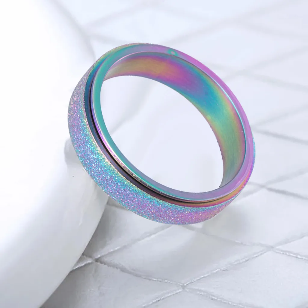 

Women's Titanium Steel Scrub Spins Rings Sandblast Finish Spinner Ring Wedding Rose Gold, Rainbow For Anxiety Rings