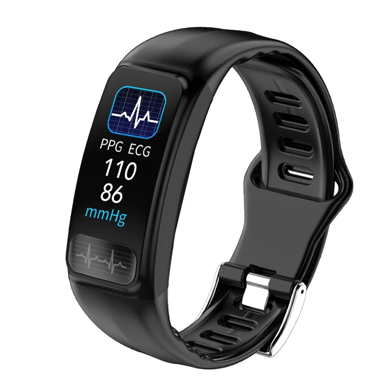 Black P12 ECG PPG SPO2 умный Браслет пульсометр кровяное давление кислородный монитор смарт-браслет IP67 Водонепроницаемый вызов напоминание спортивный браслет - Цвет: Black