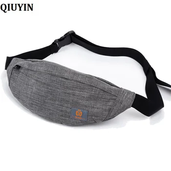 

QIUYIN Male Men Waist Bag Pack Casual Functional Money Phone Belt Bag S201 Gray Black Women Bag for Belt Canvas Hip Bag Fanny