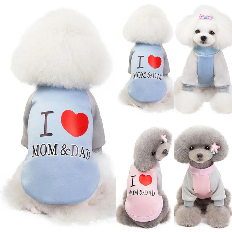 Одежда для собак толстовка с капюшоном надписью I LOVE MY MOM Dog маленьких одежда