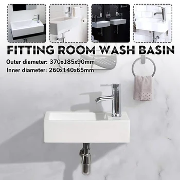 

Ceramic Basin Bathroom Sink Right Hand Small Square Wall Hung Cloakroom Toilet Basin Sink Wall Mounted Bathroom White Basin